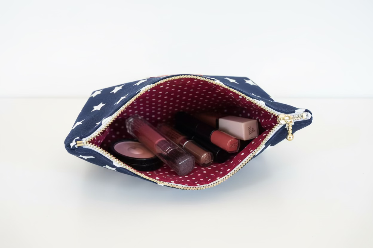 Makeup pouch Size: 8” W × 7.5” H