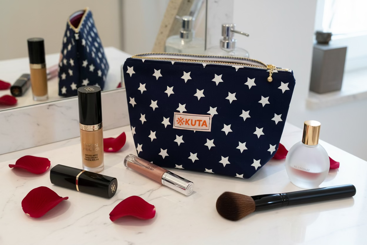 Makeup pouch Size: 8” W × 7.5” H