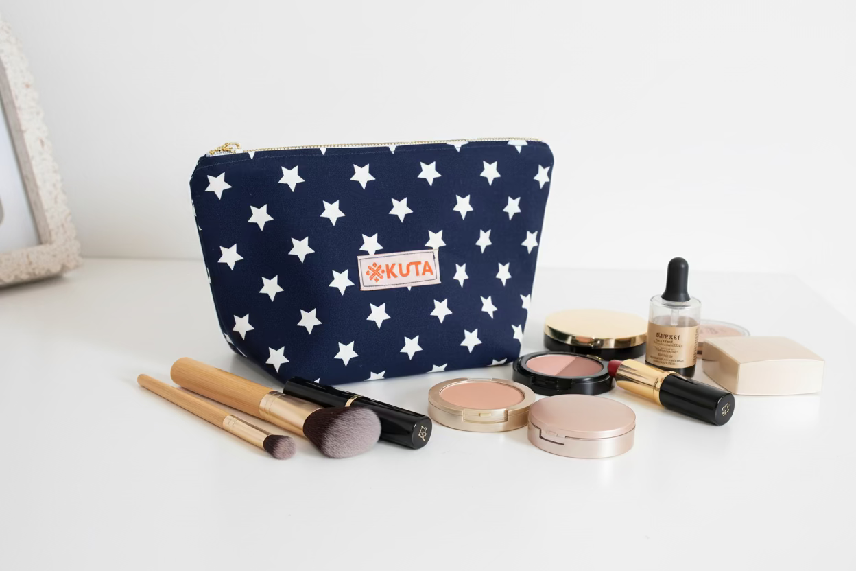 Makeup pouch           Size: 8” W × 7.5” H